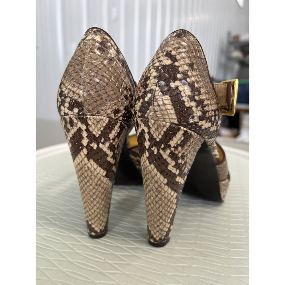 Coach Ivanah Snake Print Pumps Women 7.5 Peep Toe Beige Brown Animal Print Chic - Picture 6 of 11